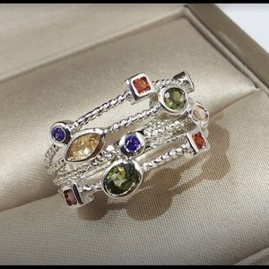 .925 Sterling Silver 1 Carat Multi-stone Ring
